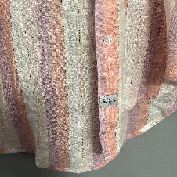 Rails Womens Linen Top Dusk Stripe Alyssa Button Down Pastel Top Metallic Size S - Picture 7 of 10